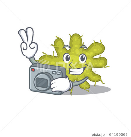 Bacterium mascot design as a professional photographer working with camera 64199065