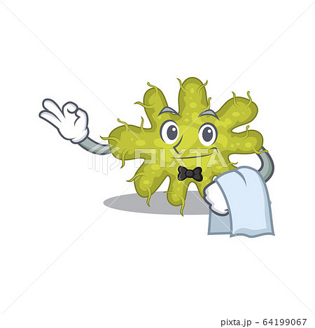 A cartoon character of bacterium waiter working in the restaurant 64199067
