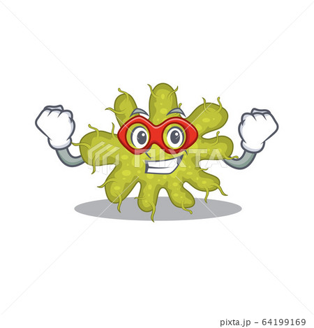 A cartoon character of bacterium performed as a Super hero 64199169