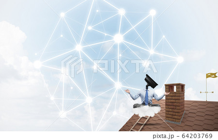 Concept of security and privacy protection with camera headed ma 64203769