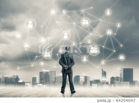 Social connection concept drawn on screen as symbol for teamwork 64204047