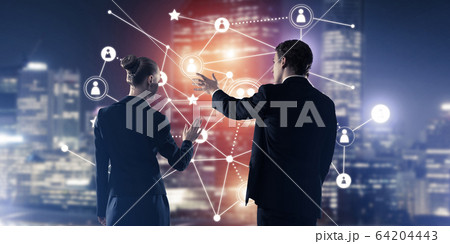 Concept of social connection and networking against night city v 64204443