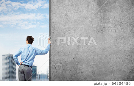 Guy and concrete empty banner 64204486