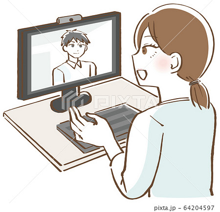 Web会議 リモートワーク 女性 在宅勤務 テレワーク イラストのイラスト素材
