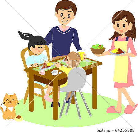 家族で囲む食卓のイラスト素材 6459