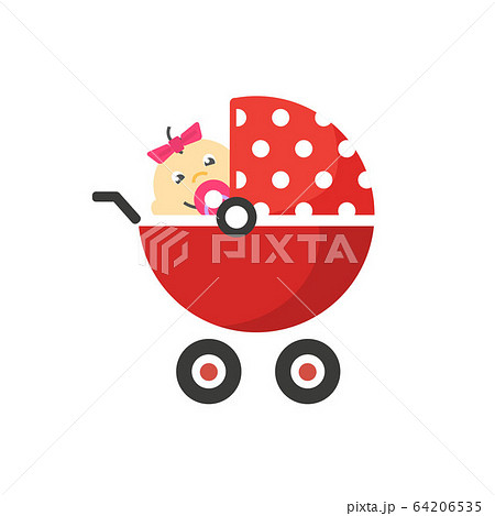 Child Buggy Or Baby Stroller Pram Vector Icon のイラスト素材