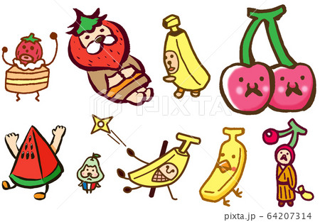 果物キャラクター バナナ イチゴのイラスト素材