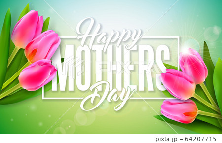 Happy Mother's Day Greeting Card Design with Tulip Flower and Typography Letter on Light Background. Vector Celebration Illustration Template for Banner, Flyer, Invitation, Brochure, Poster. Happy Mother's Day Greeting Card Design with Tulip Flower and Typography Letter on Light Background. Vector Celebration Illustration Template for Banner, Flyer, Invitation, Brochure, Poster. 64207715