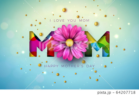I Love You Mom. Happy Mother's Day Greeting Card Design with Flower and Pearl on Blue Background. Vector Celebration Illustration Template for Banner, Flyer, Invitation, Brochure, Poster. I Love You Mom. Happy Mother's Day Greeting Card Design with Flower and Pearl on Blue Background. Vector Celebration Illustration Template for Banner, Flyer, Invitation, Brochure, Poster. 64207718