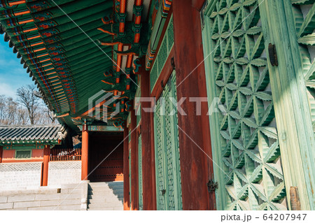 Gyeonghuigung Palace traditional architecture in Seoul, Korea 64207947
