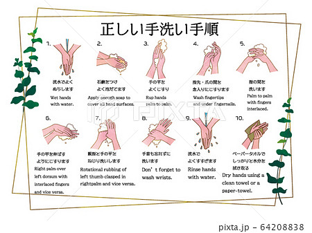 正しい手洗い手順のイラスト素材 64