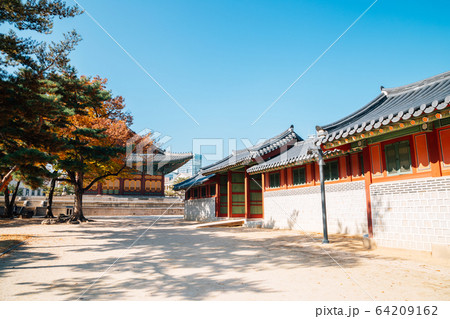Deoksugung Palace with autumn maple in Seoul, Korea 64209162