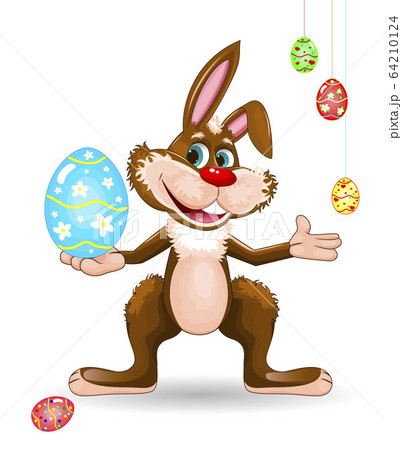 Rabbit with easter egg on a white background 64210124
