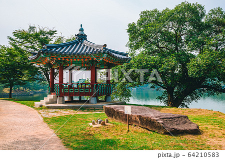 Korean traditional pavilion at Uirimji Reservoir in Jecheon, Korea 64210583