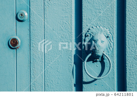 Lion door knob and sky blue door 64211801