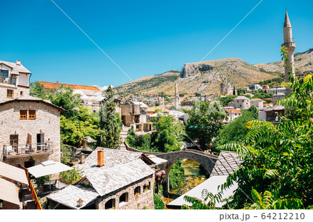 Mostar old town and Crooked Bridge in Bosnia and Herzegovina 64212210