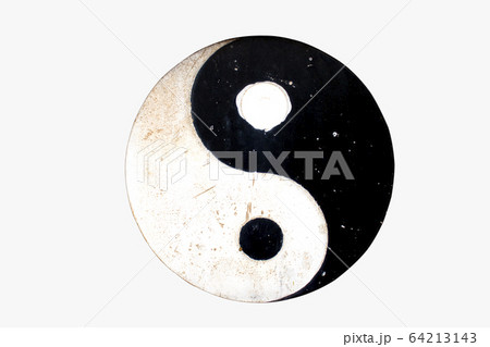 Isolate Yin Yang symbol on old metal plates on white background with clipping path. Isolate Yin Yang symbol on old metal plates on white background with clipping path. 64213143