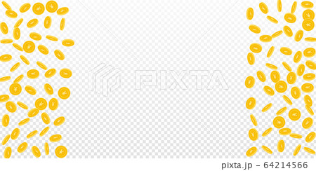 Chinese yuan coins falling. Scattered sparse CNY c 64214566