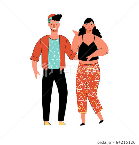 Man and woman cartoon characters in sketch style vector illustration isolated. 64215126