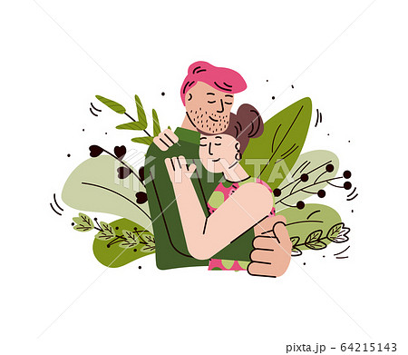 Loving couple hugging and embracing, cartoon vector illustration isolated. 64215143