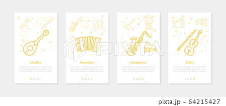Vector vertical banners - ukulele, saxophone, violin, accordion 64215427