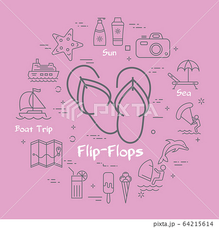 Vector colorful icons in summer holidays - flip-flops Vector colorful icons in summer holidays - flip-flops 64215614