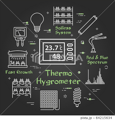 Vector black concept of hydroponic and growth led light - thermo hygrometer Vector black concept of hydroponic and growth led light - thermo hygrometer 64215634
