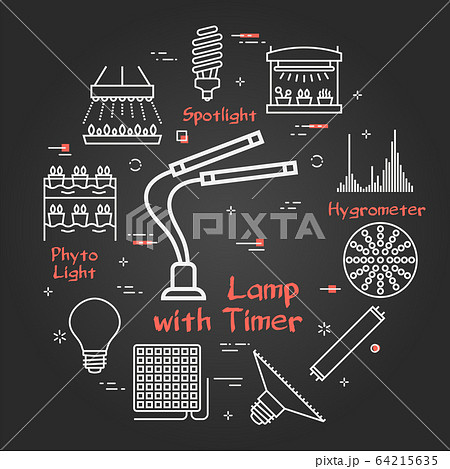 Vector black concept of hydroponic and growth led light - lamp with timer Vector black concept of hydroponic and growth led light - lamp with timer 64215635