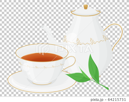 紅茶のイラスト ティーカップ ポット 茶葉のイラスト素材