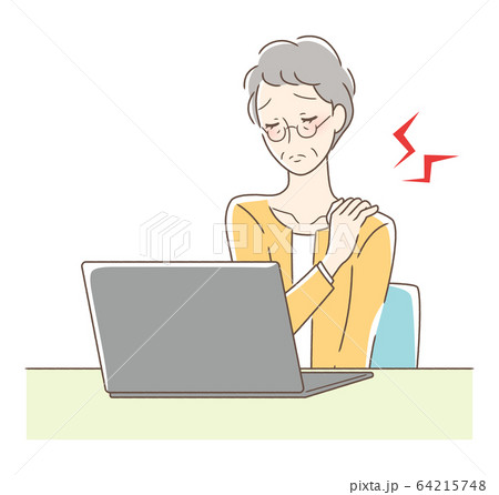 パソコンの前で肩が凝る女性 64215748