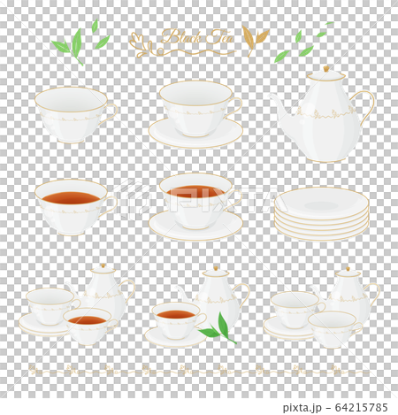 紅茶のイラスト素材セット ティーカップ ポット 茶葉のイラスト素材