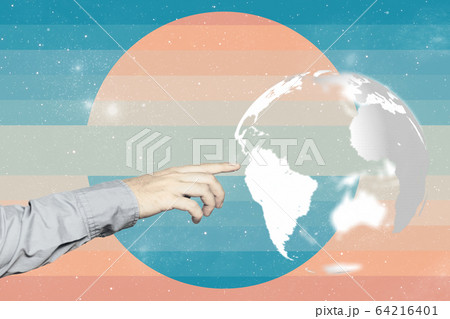 Beautiful abstract touching planet with finger and 64216401