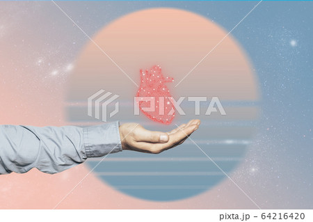 Beautiful abstract holding heart with palm collage Beautiful abstract holding heart with palm collage 64216420