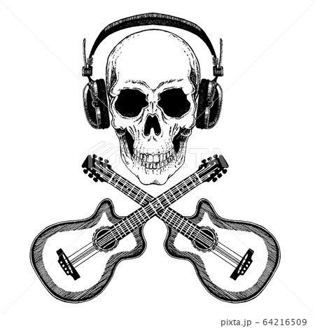 Cool Vector Rock Music Skull With Headphones のイラスト素材