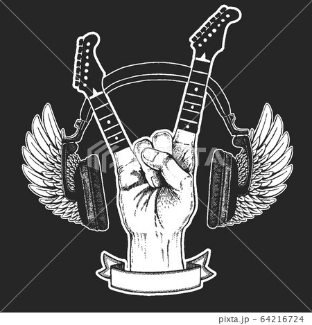 Rock heavy metal, hard rock music hand symbol. Vector icon. 64216724