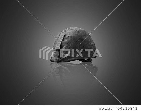 Veterans helmet, camouflage, medallion on gray 64216841