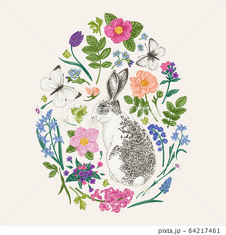 Floral composition with a rabbit. Floral composition with a rabbit. 64217461