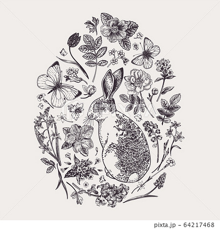 Herbal composition with flowers and rabbit. 64217468