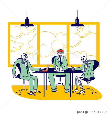 Board Meeting and Negotiation Concept. Business Leader Character and Skeletons Managers Sitting at Office Desk 64217502