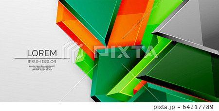 Metal glossy shiny geometric shapes with 3d effect composition. Techno futuristic vector abstract background For Wallpaper, Banner, Background, Card, Book Illustration, landing page 64217789
