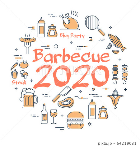 Vector line banner for picnic and grill party - barbecue 2020 64219031