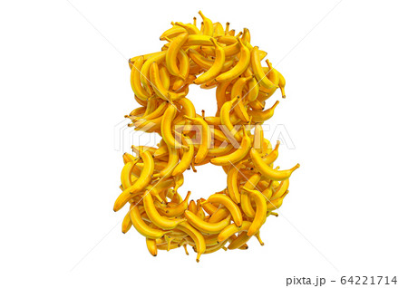 Number 8 from bananas, 3D rendering 64221714