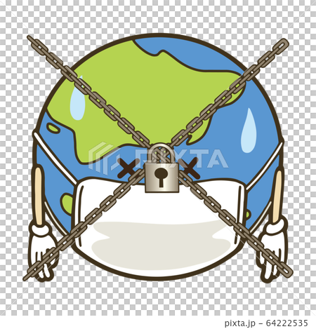 ロックダウンのイメージイラスト　地球　マスク 64222535