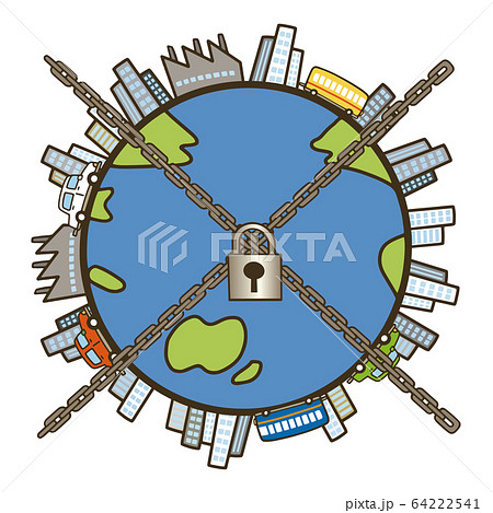 ロックダウンのイメージイラスト 地球 ロックダウンのイメージイラスト 地球 64222541