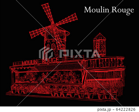 Moulin Rouge in red colors on black background 64222826