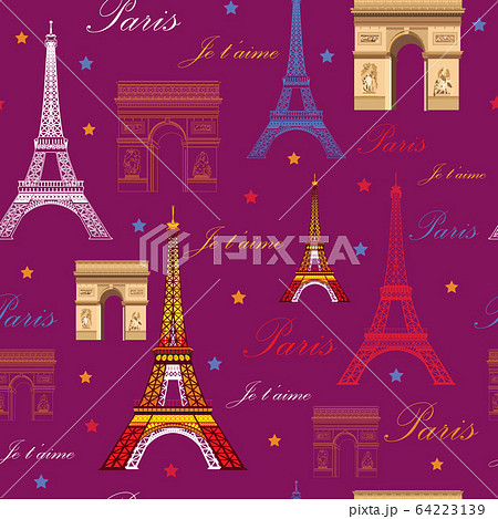 Seamless pattern with landmarks of Paris 64223139
