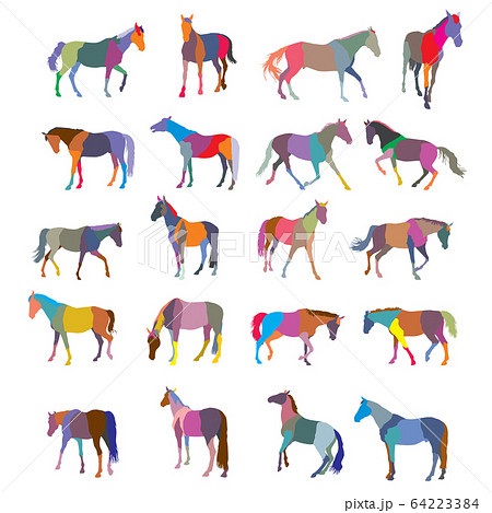 Set of mosaic colorful horses 64223384