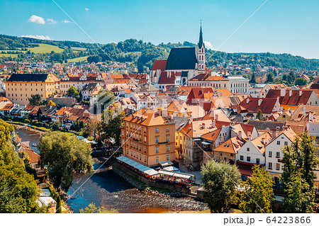 Cesky Krumlov cityscape and Vltava river in Czech 64223866