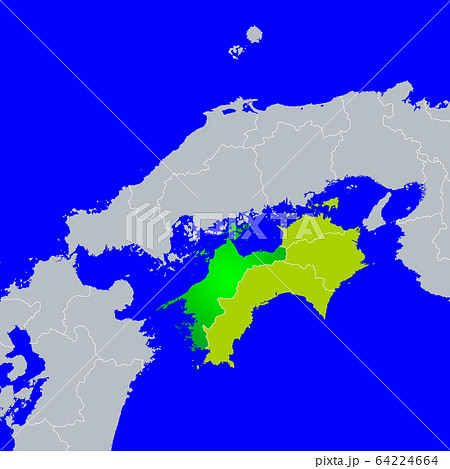 愛媛県地図と四国地方のイラスト素材