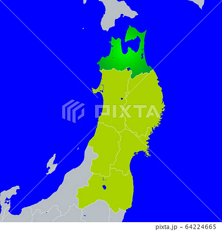 青森県地図と東北地方のイラスト素材